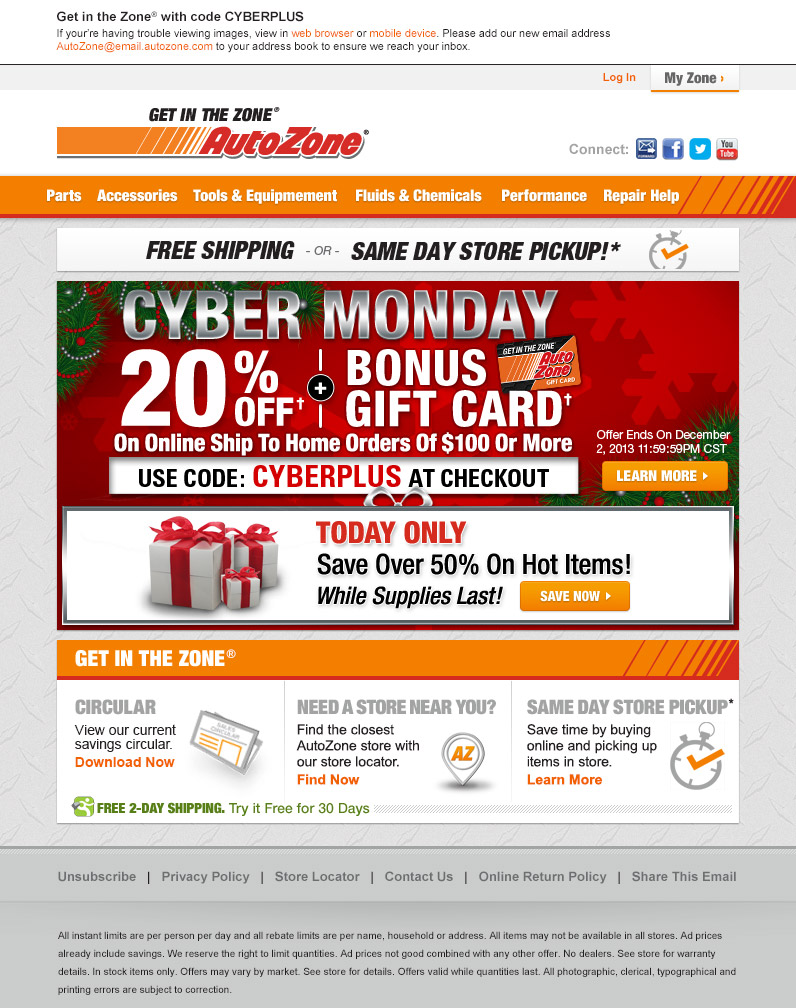 AutoZone Cyber Monday email