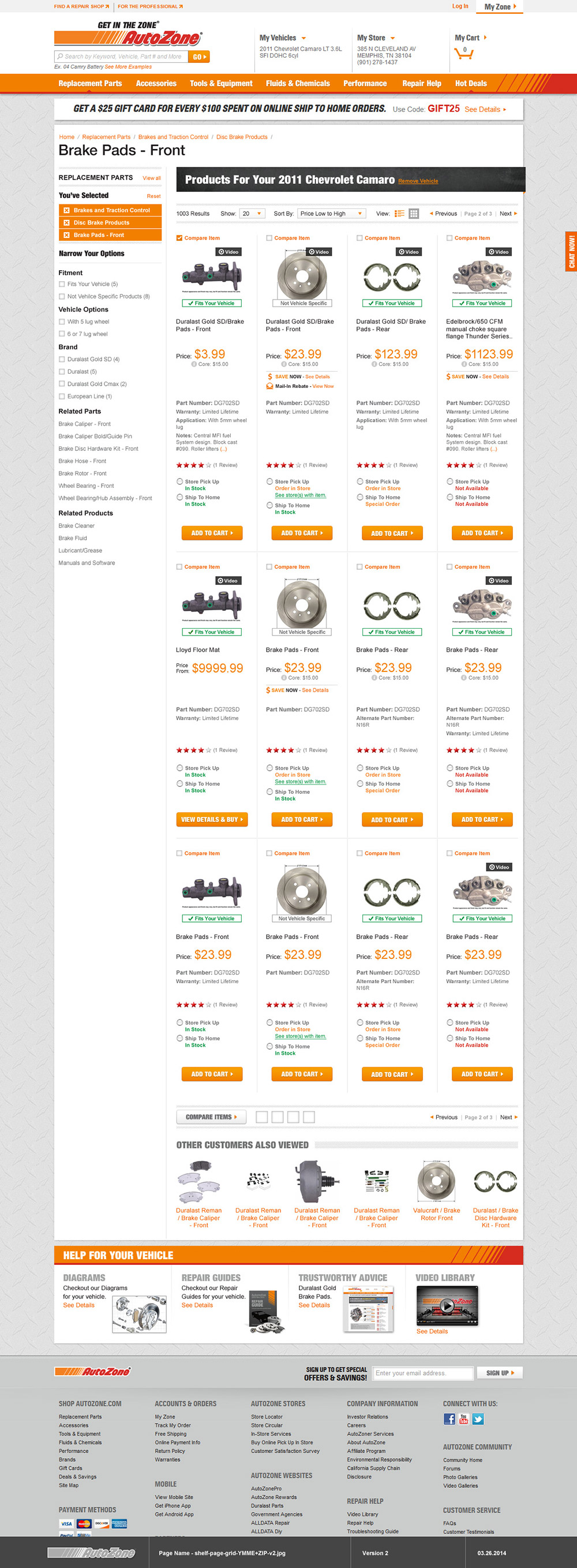 Product shelf page grid view