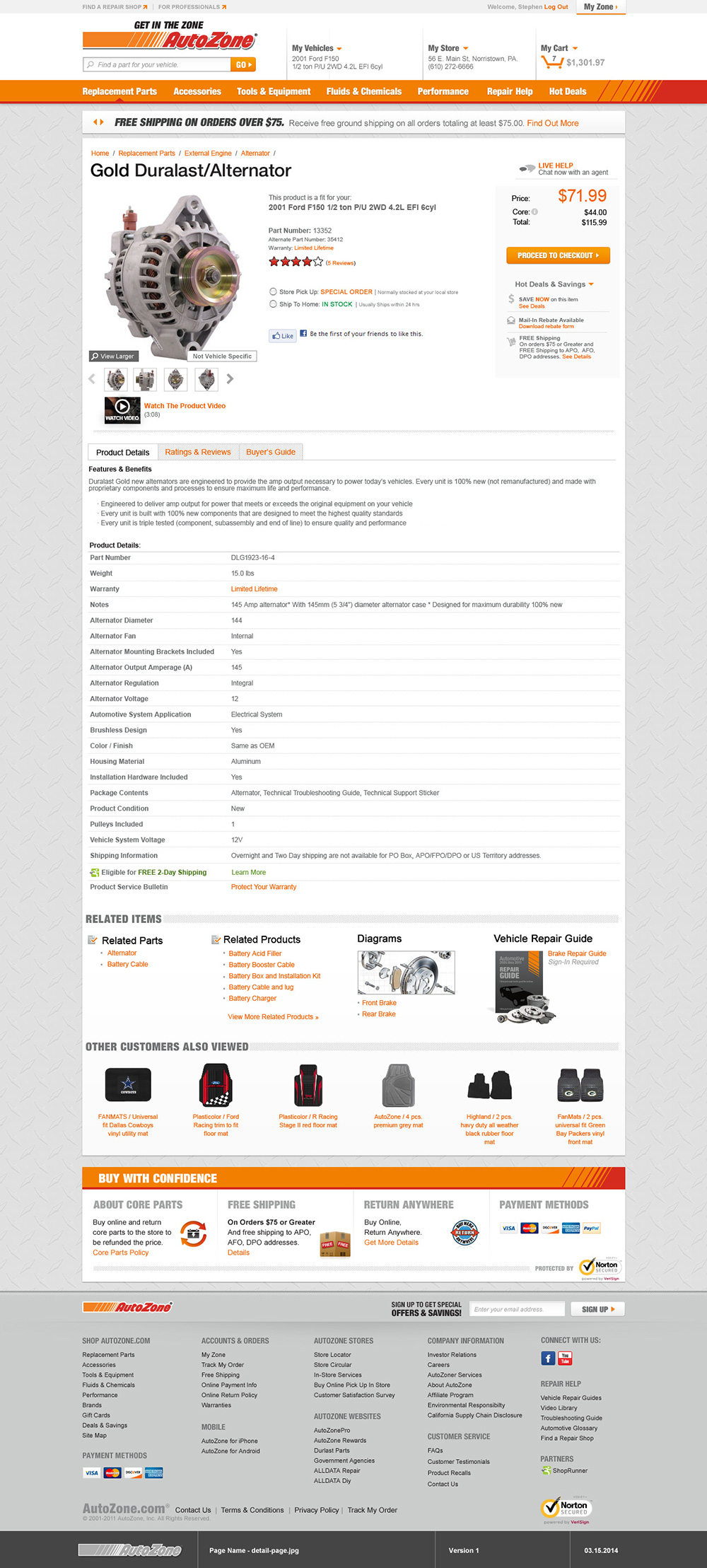 Product detail page