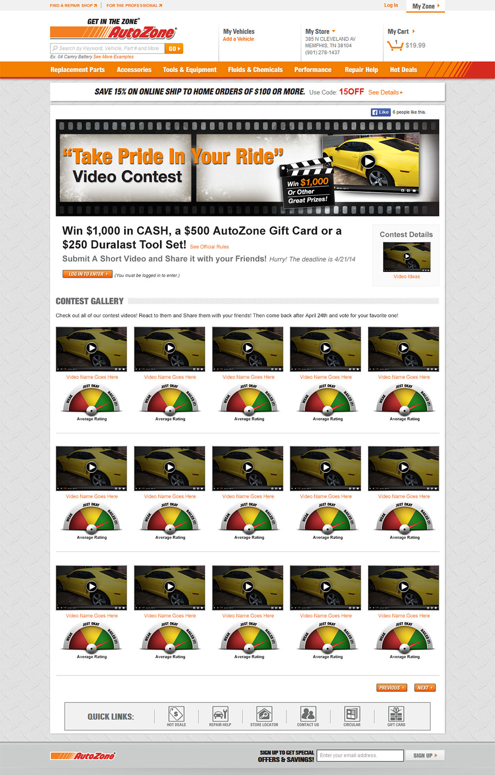 AutoZone Video Contest landing page - phase 1