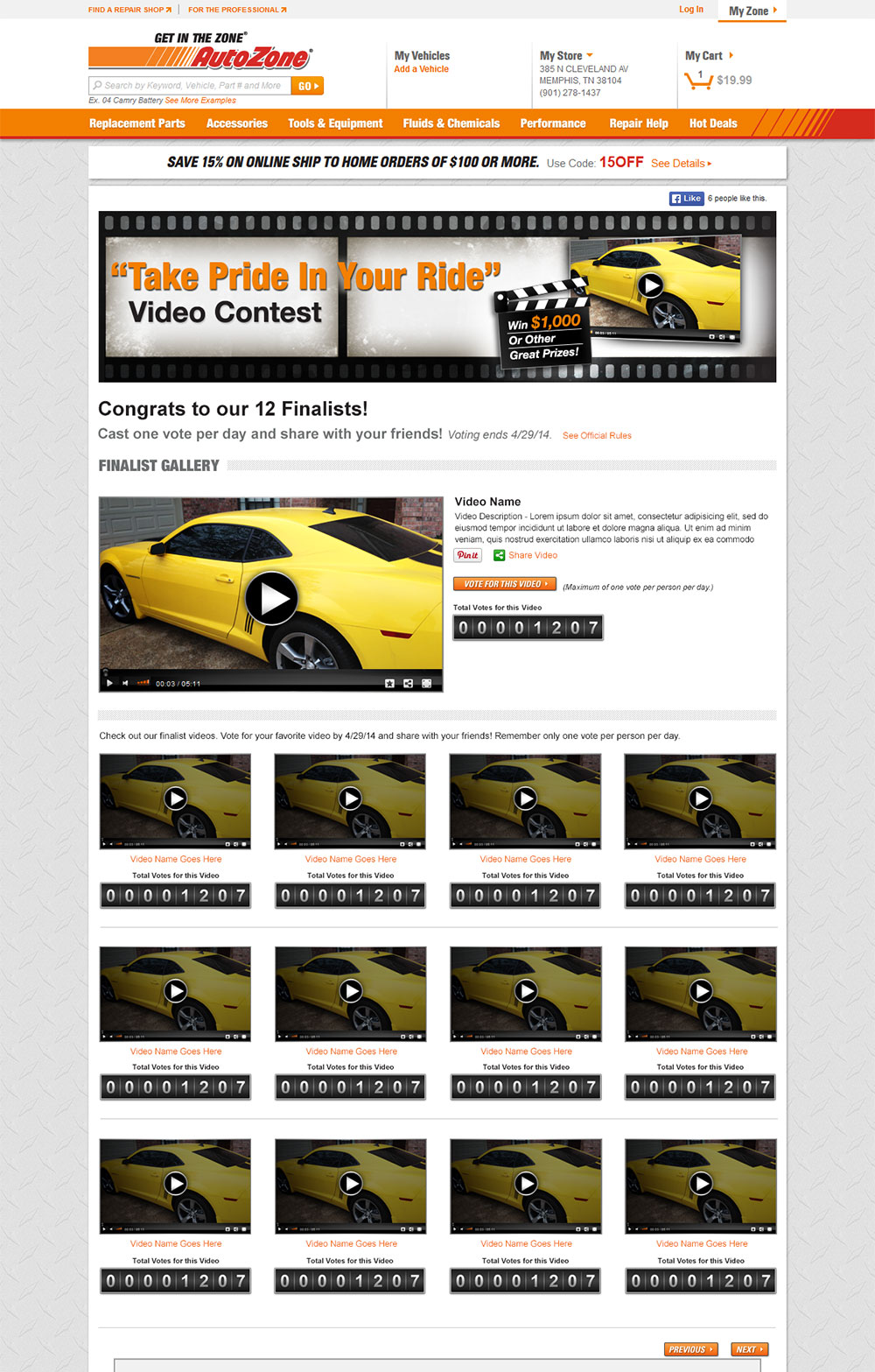 AutoZone Video Contest landing page - phase 2