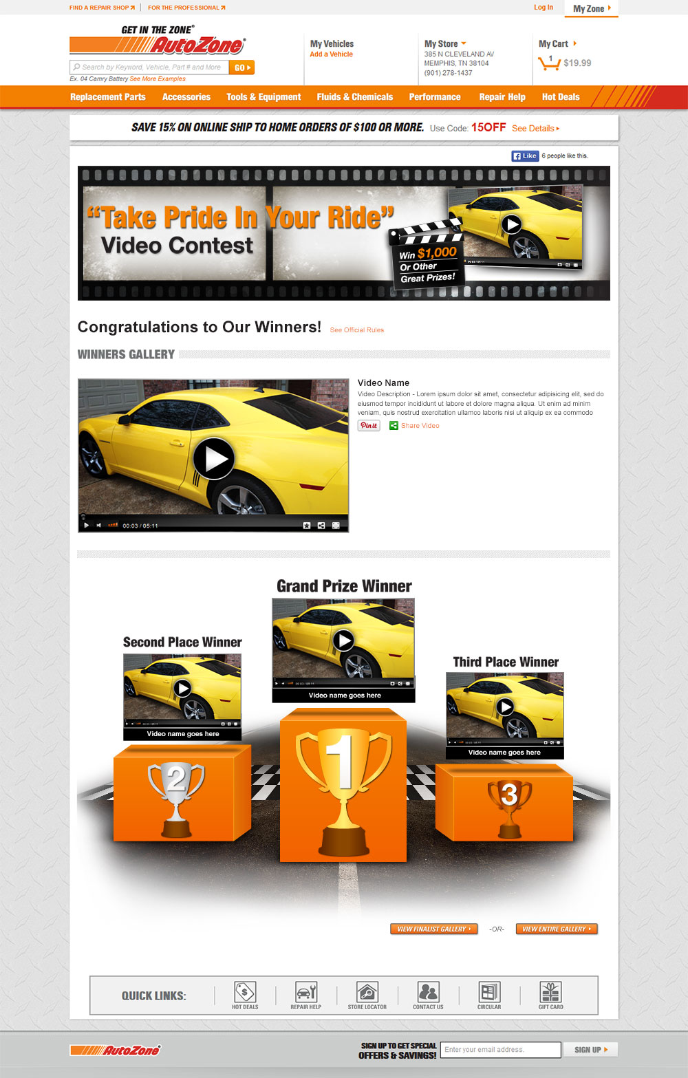 AutoZone Video Contest landing page - phase 3