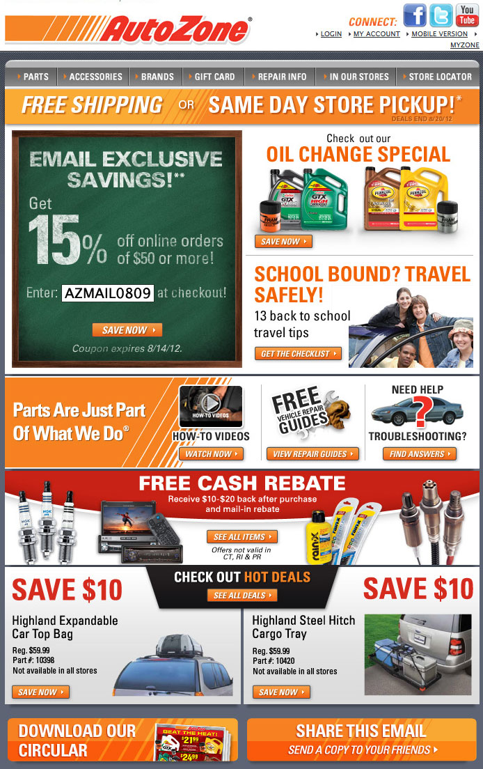 AutoZone back to school email