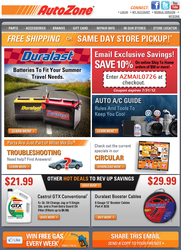 AutoZone summer battery email