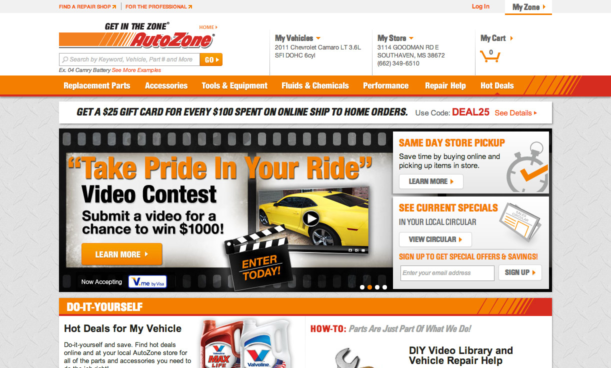 AutoZone Video Contest landing page