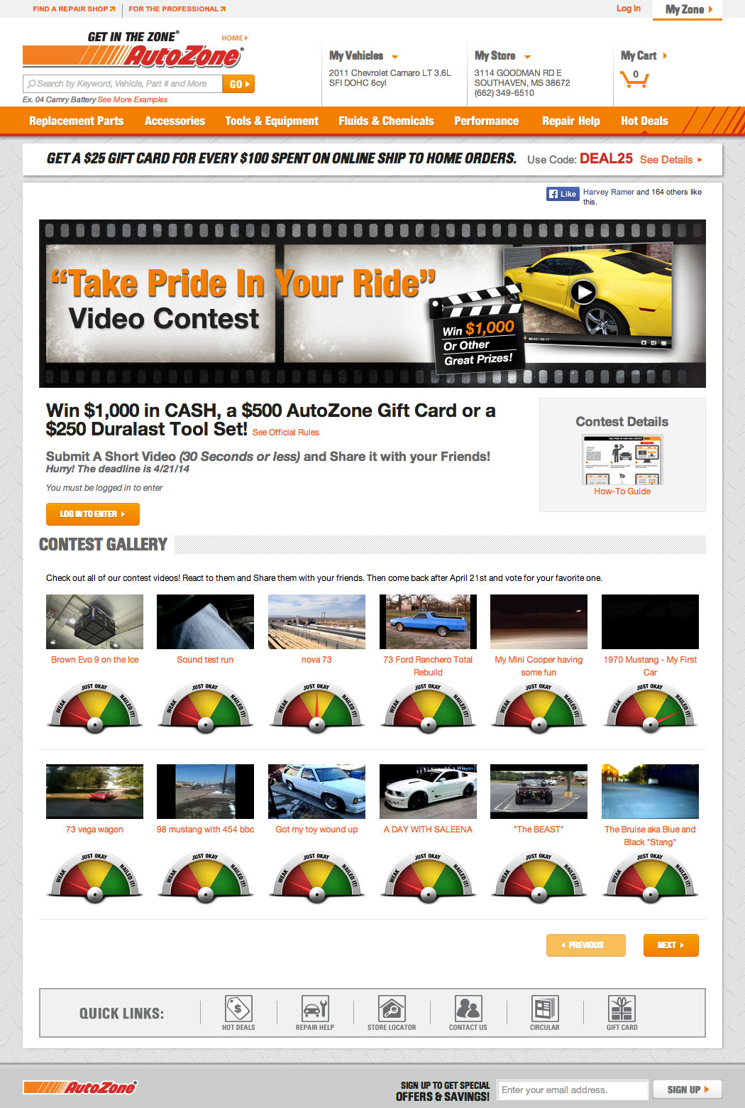 AutoZone Video Contest landing page